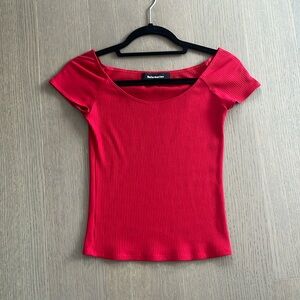Reformation Red Ribbed Tee. Size Small